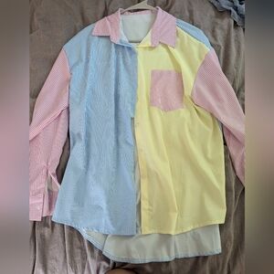 Striped/colorblock collar shirt